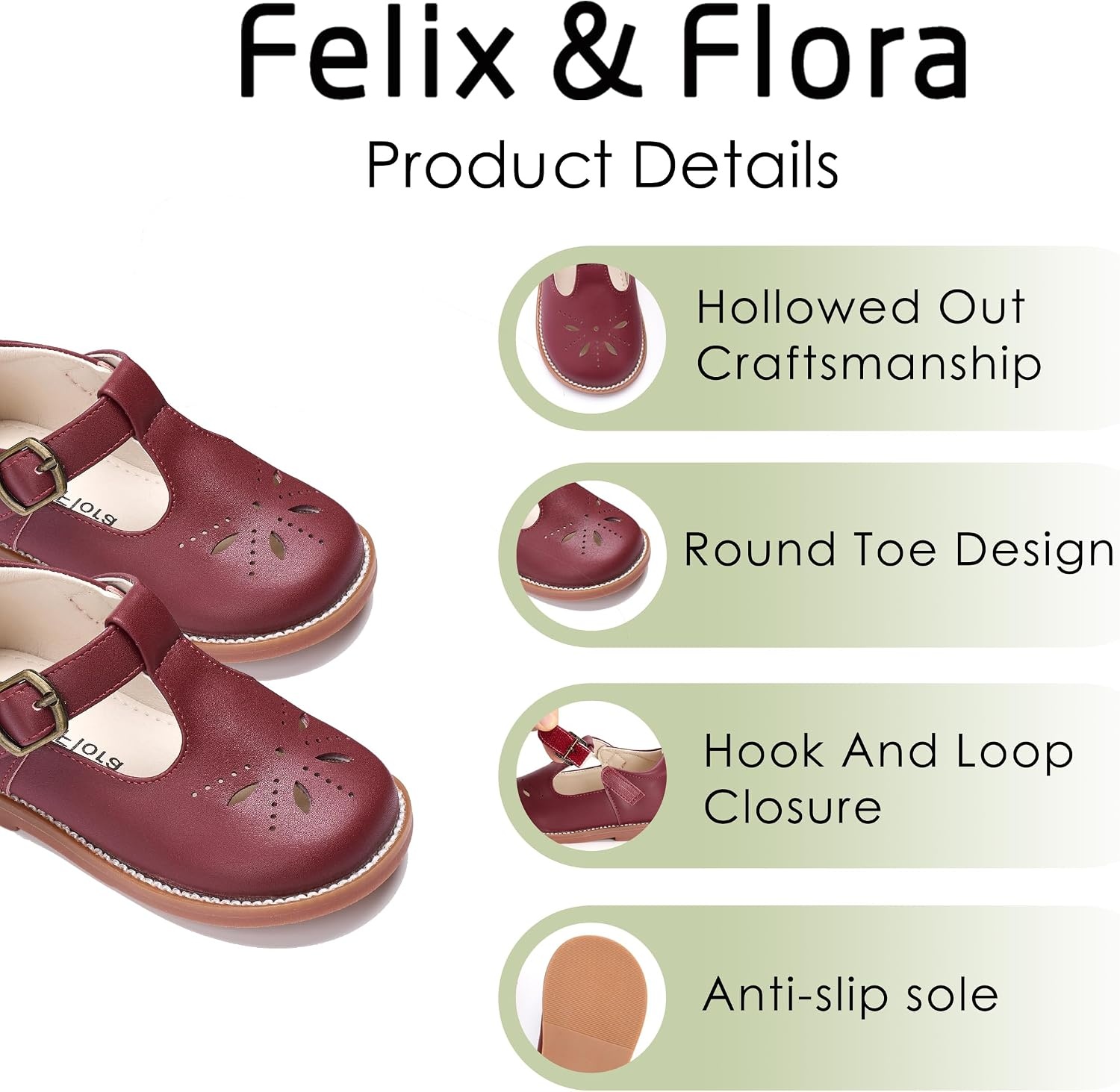 image:imageFelix amp Flora Toddler Little Girl Princess Dress ShoesMary Jane Flats for Girl Party School ShoesB434burgundy