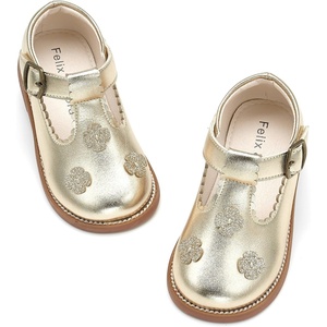 Felix & Flora Toddler Girl Mary Jane Dress Shoes – School Oxford Flats for Girl Party Shoes.(B436-gold)