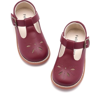 Felix & Flora Toddler Little Girl Princess Dress Shoes-Mary Jane Flats for Girl Party School Shoes(B434-burgundy)
