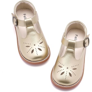 Felix & Flora Toddler Little Girl Princess Dress Shoes-Mary Jane Flats for Girl Party School Shoes(B434-gold)